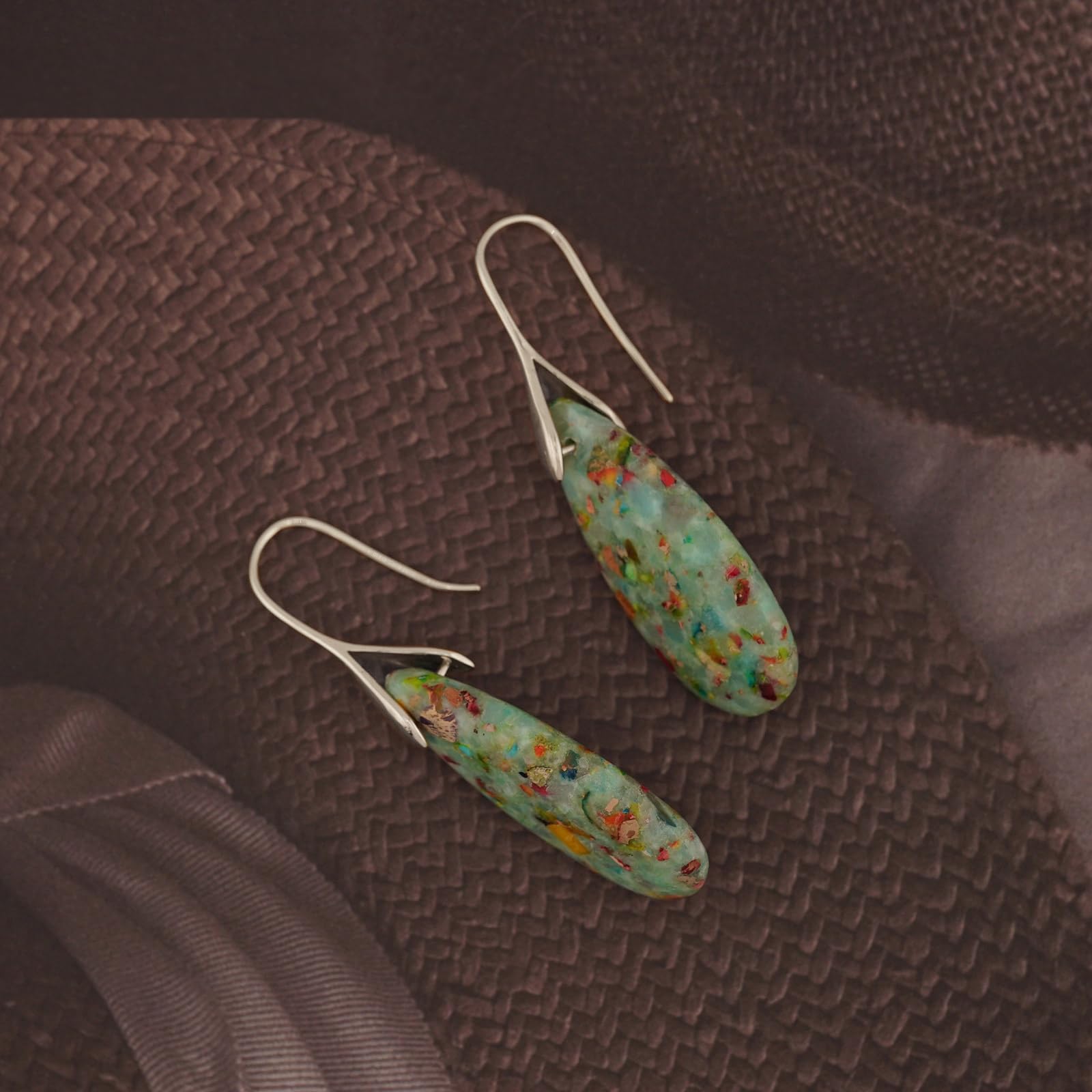 Natural Healing Stone Fishhoop Dangle Drop Earrings Statement Gold silver earrings