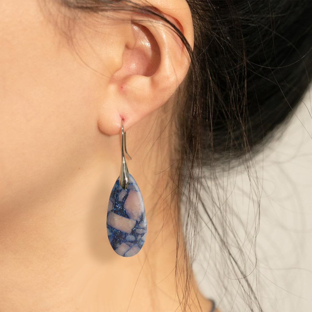 Natural Healing Stone Fishhoop Dangle Drop Earrings Statement Gold silver earrings