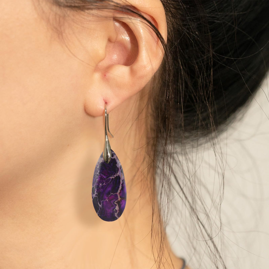 Natural Healing Stone Fishhoop Dangle Drop Earrings Statement Gold silver earrings