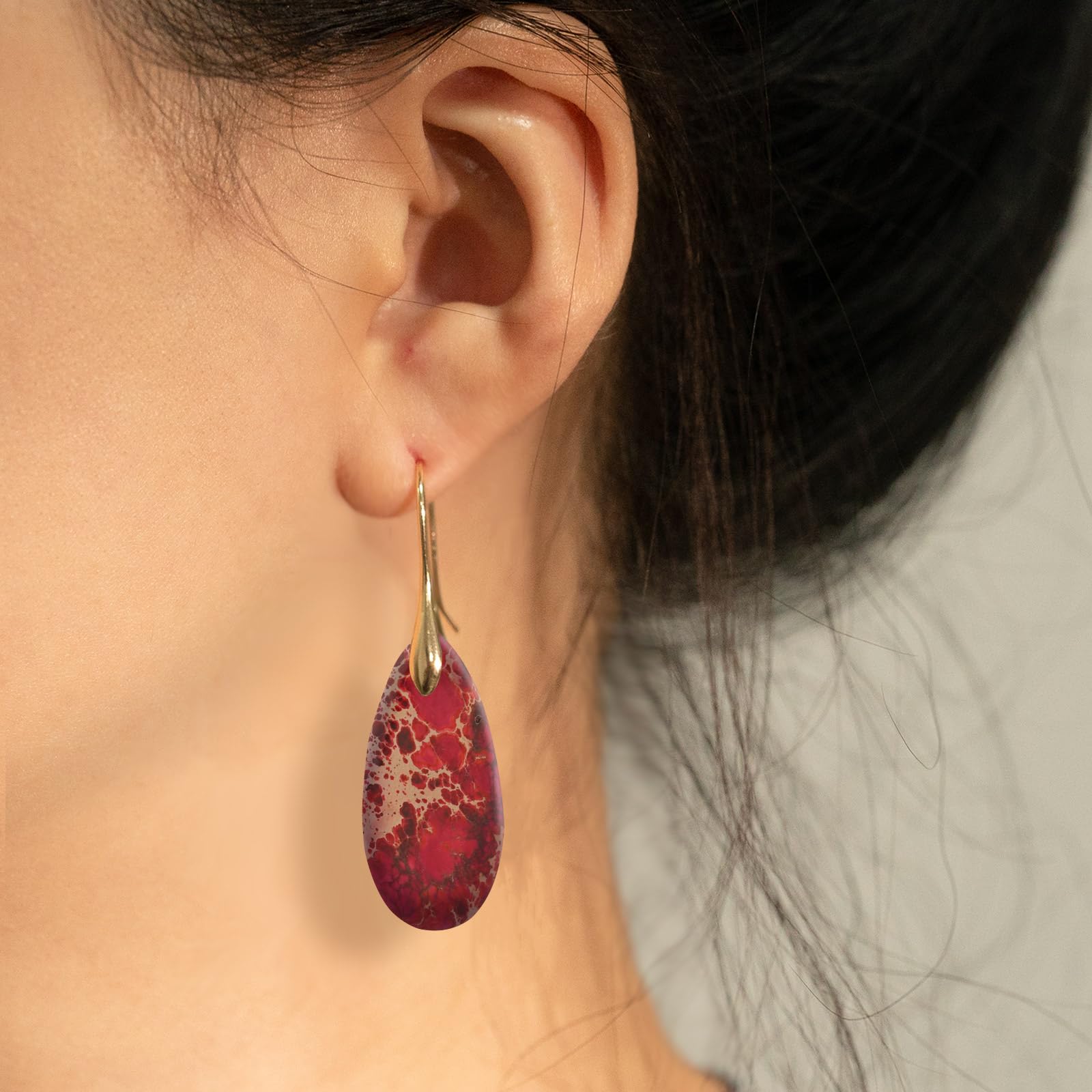 Natural Healing Stone Fishhoop Dangle Drop Earrings Statement Gold silver earrings