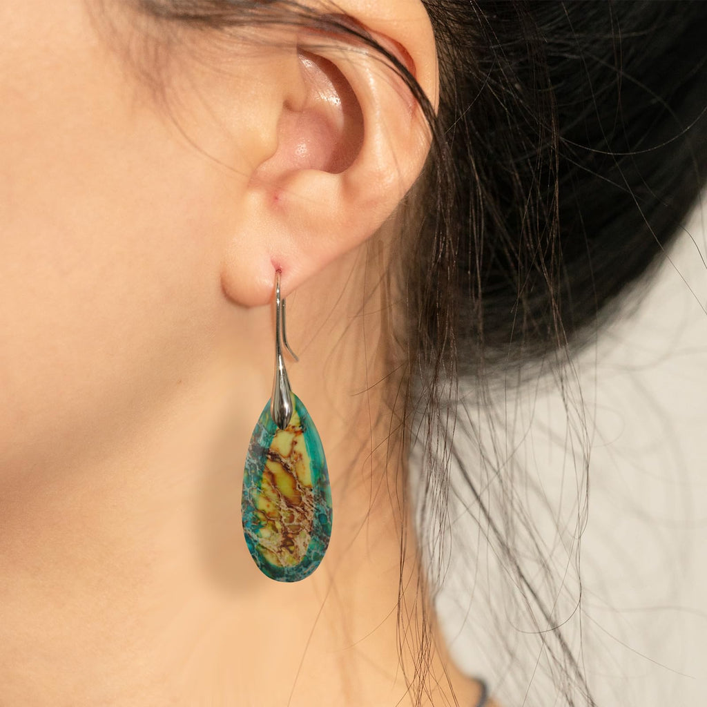 Natural Healing Stone Fishhoop Dangle Drop Earrings Statement Gold silver earrings