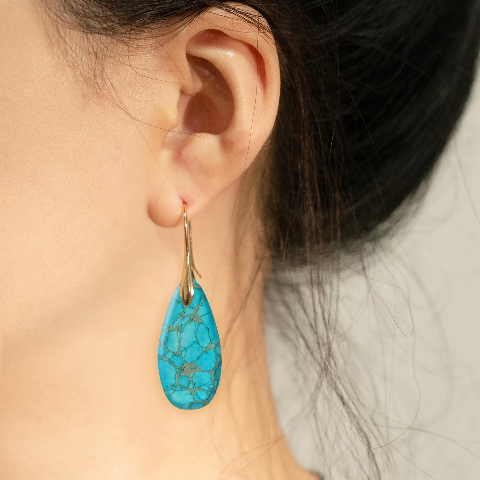 Natural Healing Stone Fishhoop Dangle Drop Earrings Statement Gold silver earrings