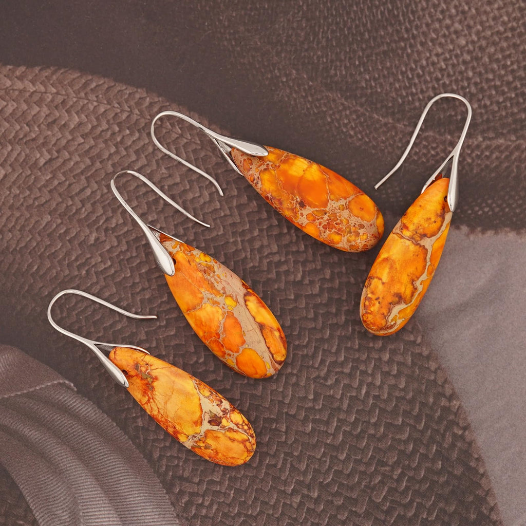 Natural Healing Stone Fishhoop Dangle Drop Earrings Statement Gold silver earrings