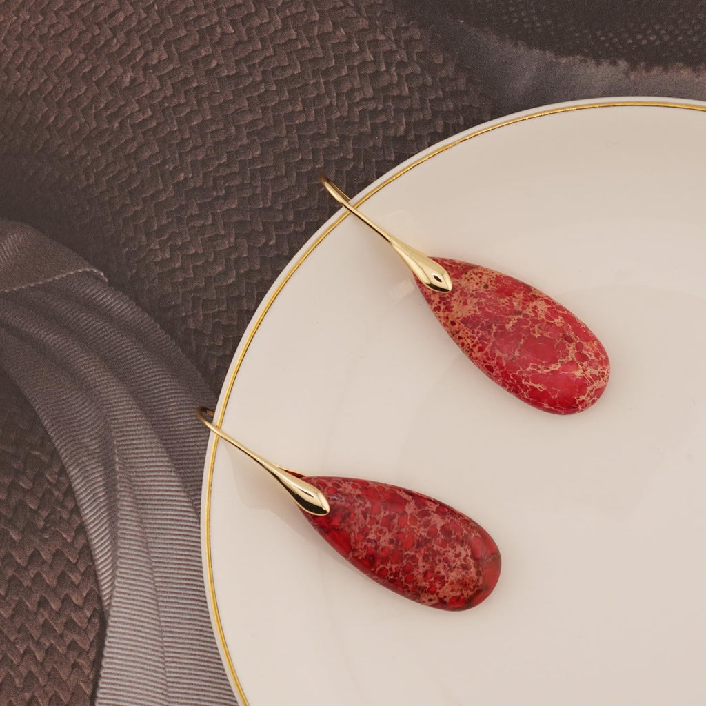 Natural Healing Stone Fishhoop Dangle Drop Earrings Statement Gold silver earrings