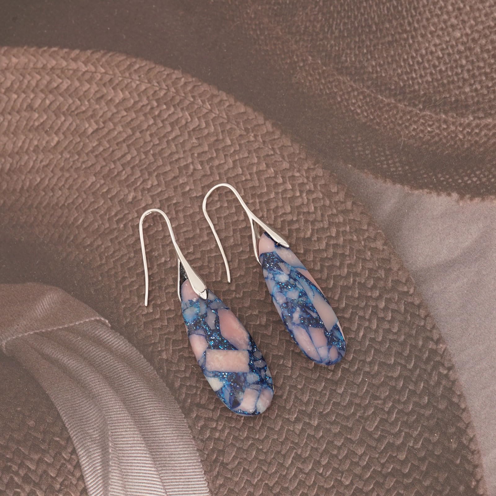 Natural Healing Stone Fishhoop Dangle Drop Earrings Statement Gold silver earrings