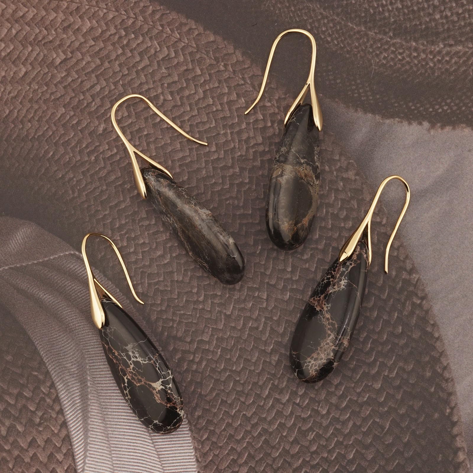 Natural Healing Stone Fishhoop Dangle Drop Earrings Statement Gold silver earrings