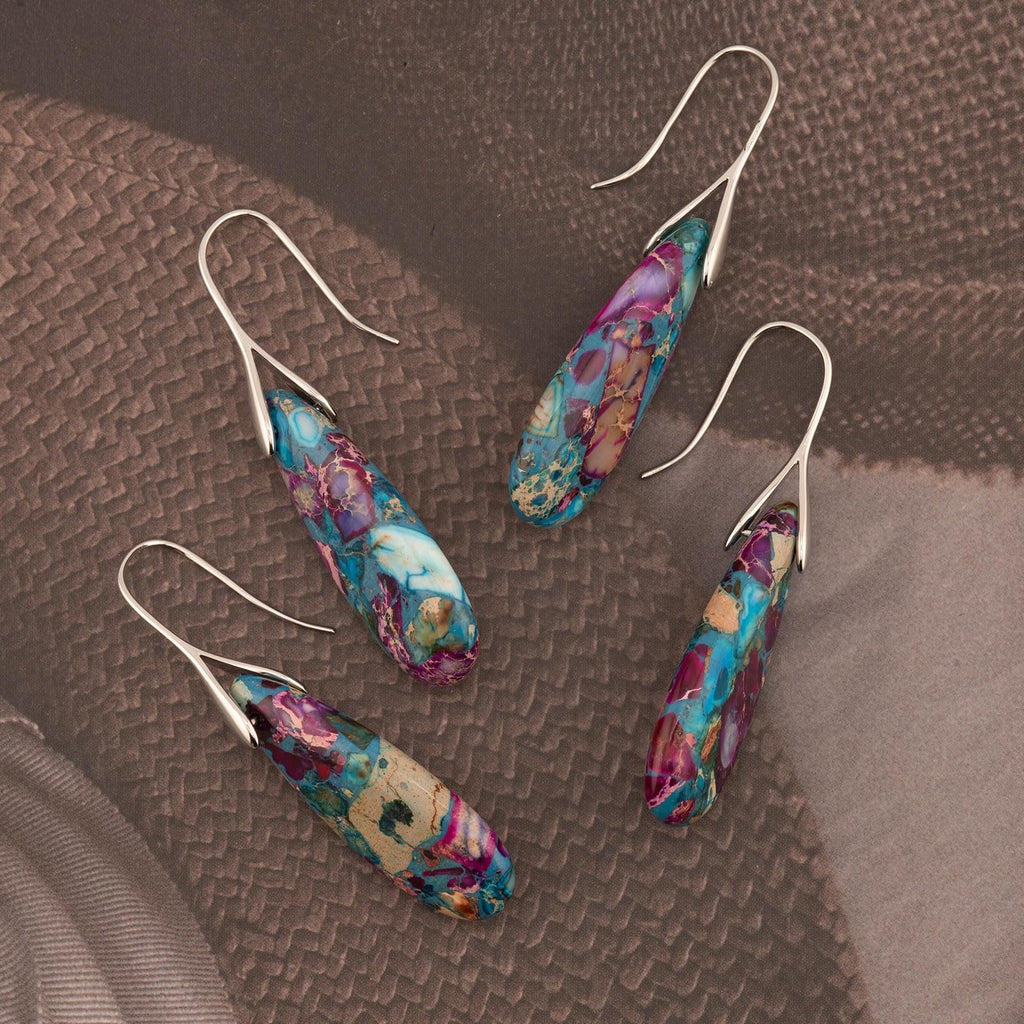 Natural Healing Stone Fishhoop Dangle Drop Earrings Statement Gold silver earrings