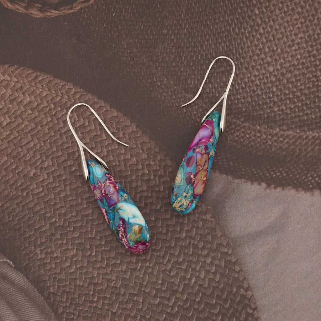 Natural Healing Stone Fishhoop Dangle Drop Earrings Statement Gold silver earrings