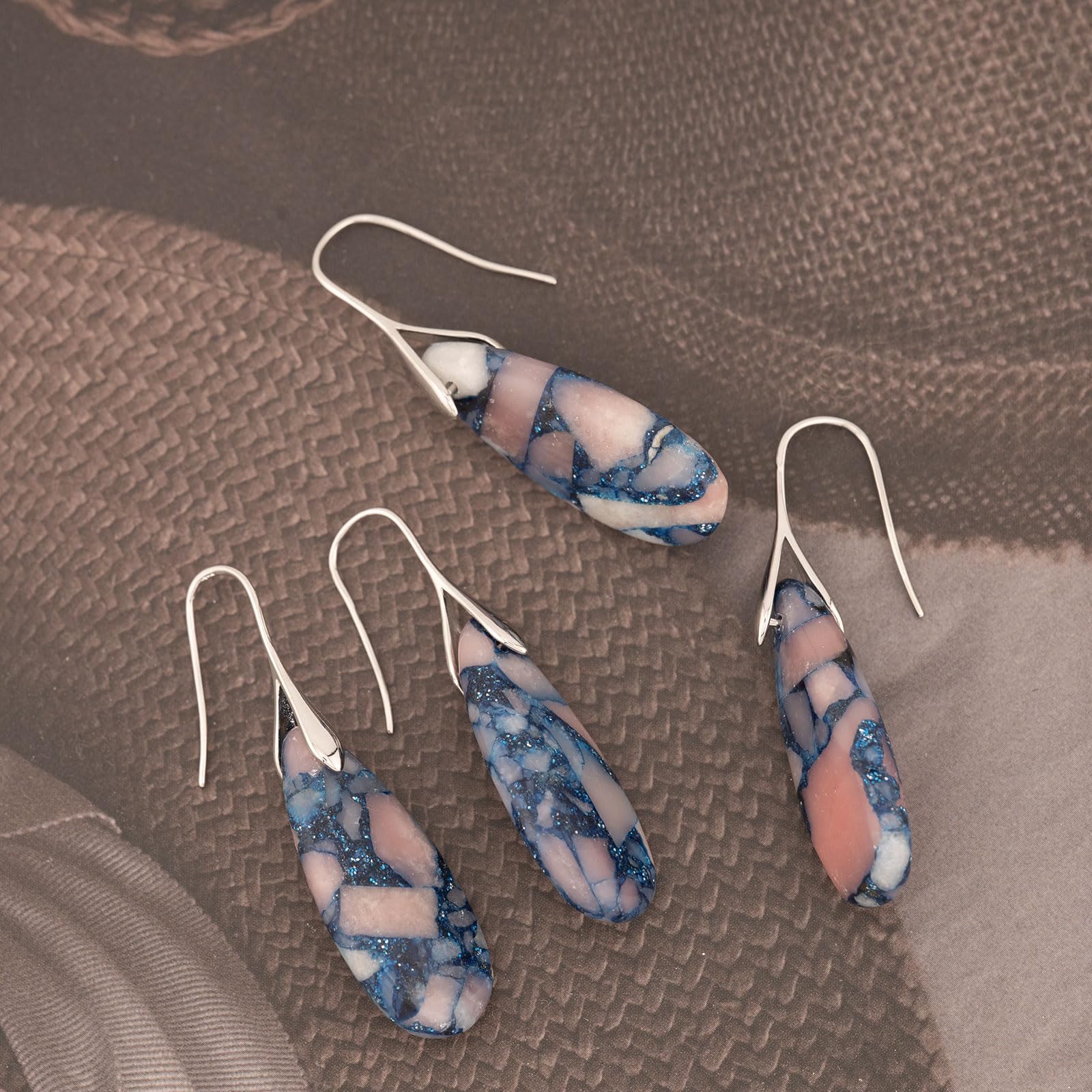 Natural Healing Stone Fishhoop Dangle Drop Earrings Statement Gold silver earrings