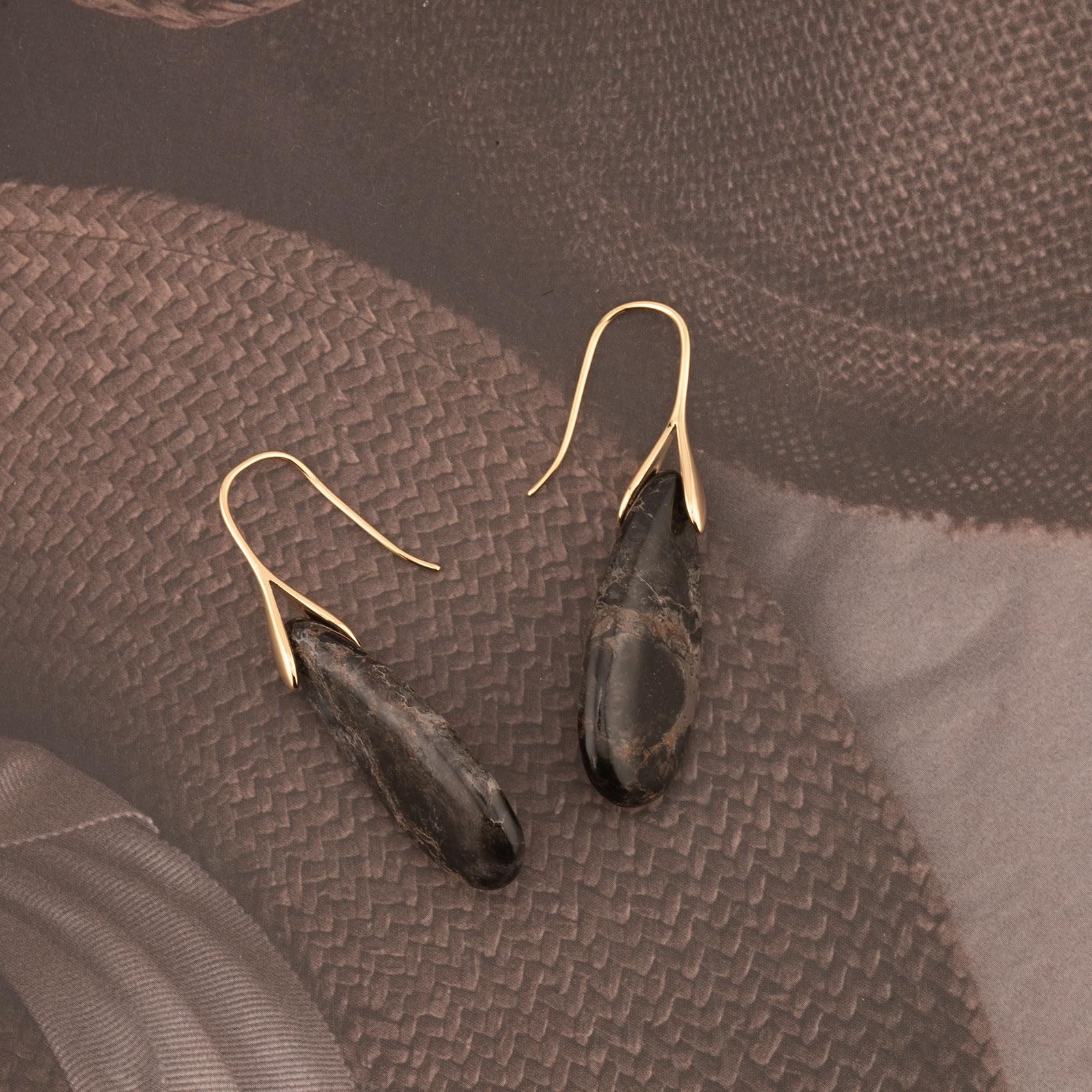 Natural Healing Stone Fishhoop Dangle Drop Earrings Statement Gold silver earrings