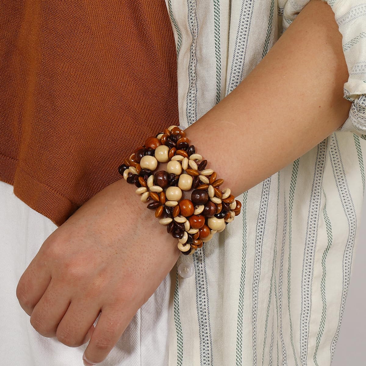 xuzhiyuan Bohemian Wooden Bead Bracelets Boho Colorful Handmade Elastic Stretch Bracelets Design for Women Summer Beach Festival Jewelry