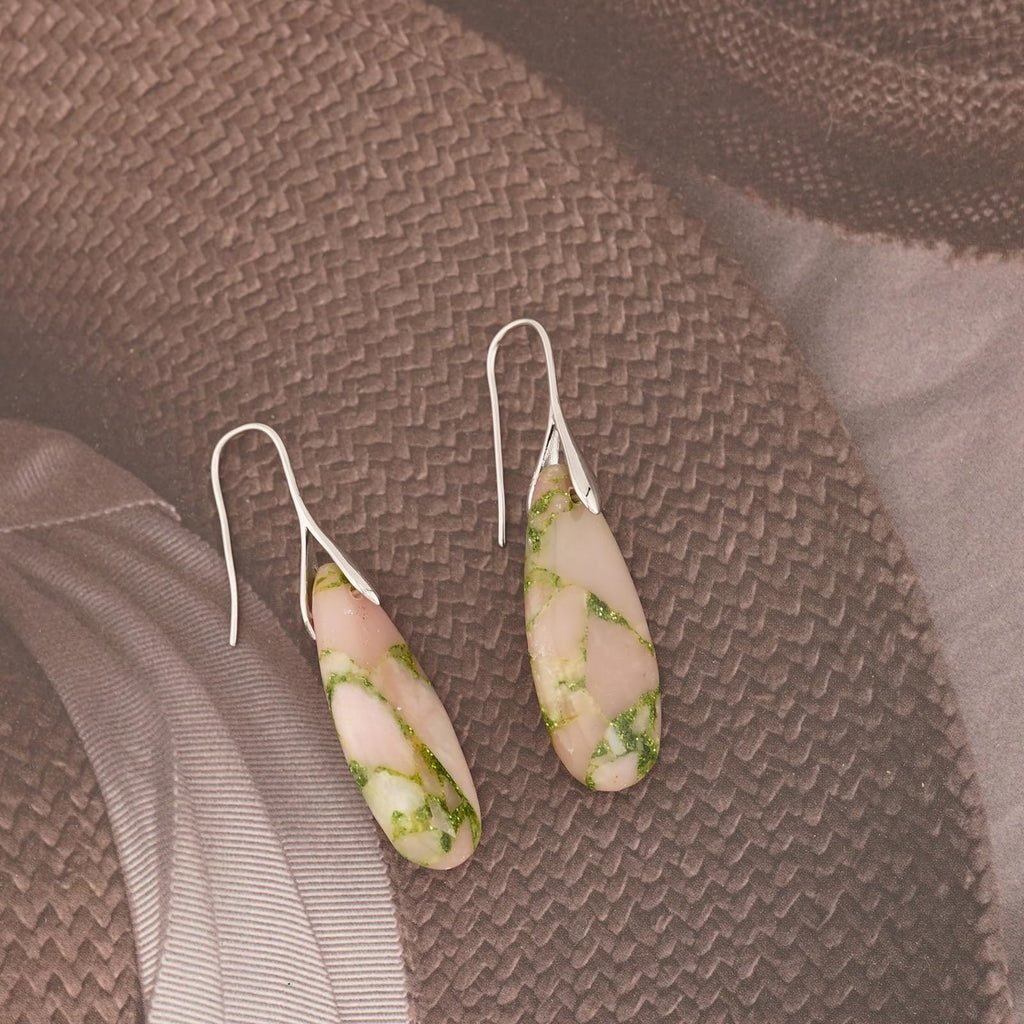 Natural Healing Stone Fishhoop Dangle Drop Earrings Statement Gold silver earrings