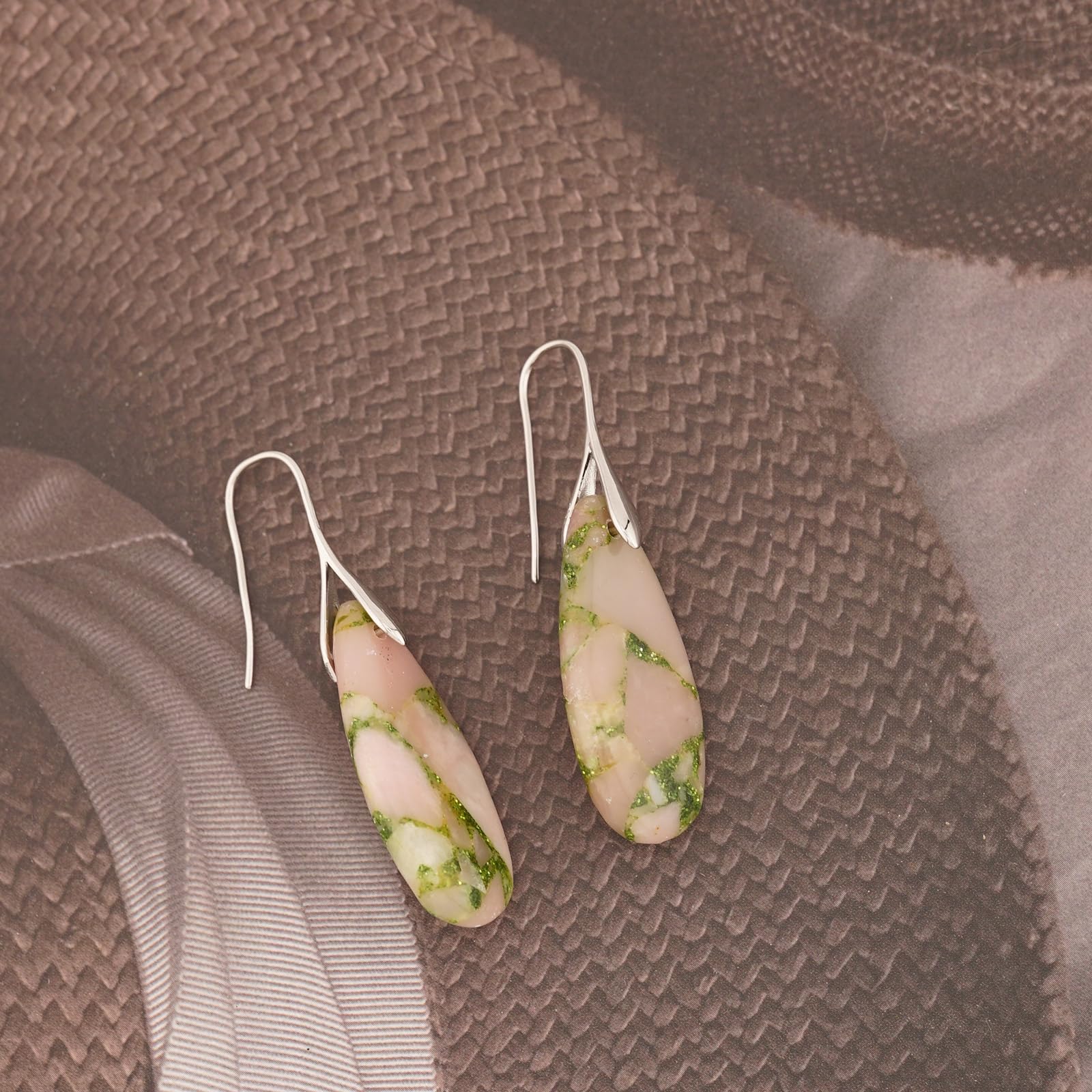 Natural Healing Stone Fishhoop Dangle Drop Earrings Statement Gold silver earrings