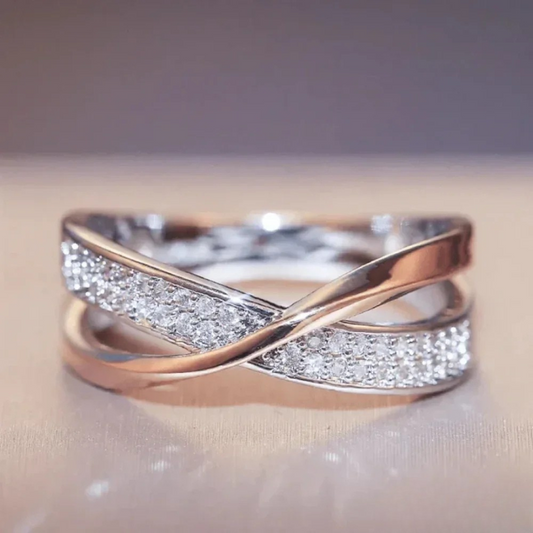 Vintage Woven Silver Ring with Zirconia