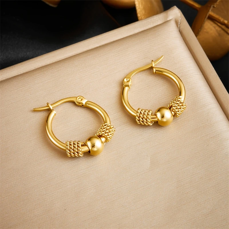 Golden Beaded Hoop Earrings