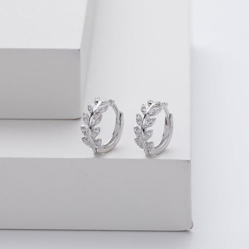 Silver Leaf Hoop Earrings