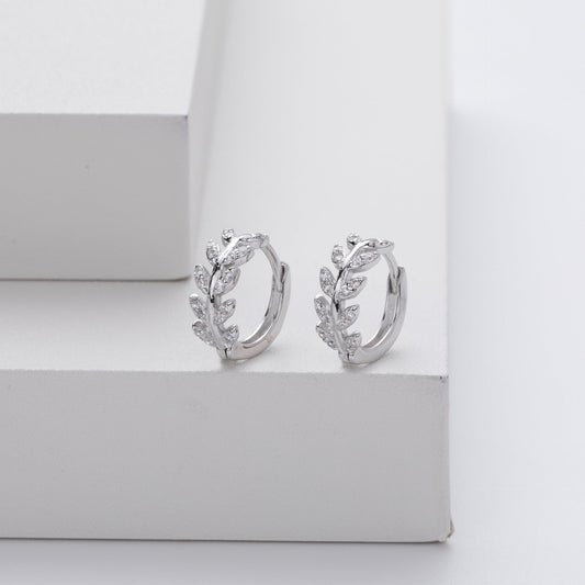 Silver Leaf Hoop Earrings
