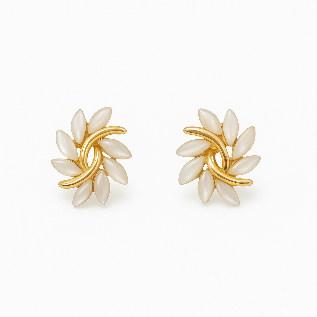 Gold White Opal Earrings