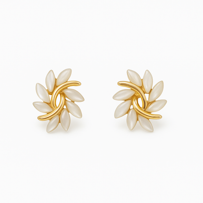 Gold White Opal Earrings