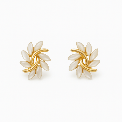 Gold White Opal Earrings