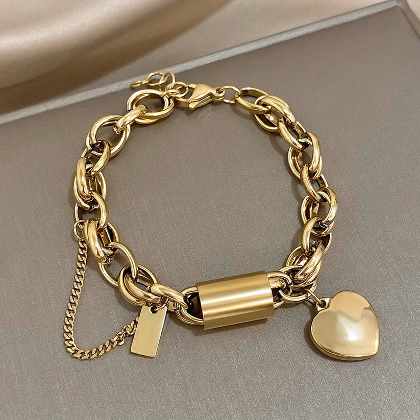 Timeless White Gold Heartened Chunky Bracelet