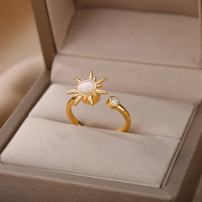 Vintage Stainless Steel Rotating Sun Opal Ring