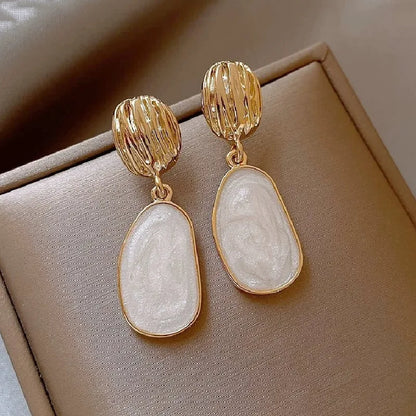 Vintage Enamel Oval Drop Earrings