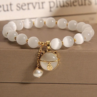 Beaded Bracelet with Lucky Cat Pendant