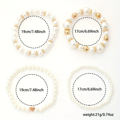 Classy Pearl Heart Bracelet Set