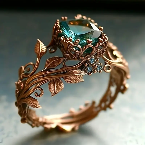 Nature-Inspired Green Crystal Ring